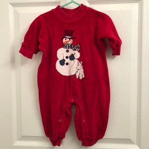 Flapdoodles Velour Red Snowman One Piece Vintage Outfit - size 3 Months